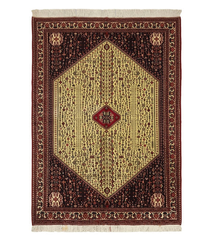 7' X 10' Vintage Handmade Indian Floral Wool Rug Hand Knotted Carpet Ivory Red