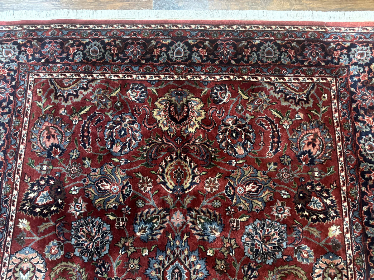 Indo Persian Rug 5x7, Vintage Traditional Floral Carpet, Burgundy and Navy Blue