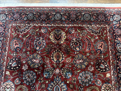 Indo Persian Rug 5x7, Vintage Traditional Floral Carpet, Burgundy and Navy Blue