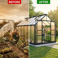 10X18 Ft Polycarbonate Greenhouse with Rain Gutter & 4 Roof Vents, Heavy Duty Aluminum Greenhouse for Outdoor Garden Backyard, Black — Before & After