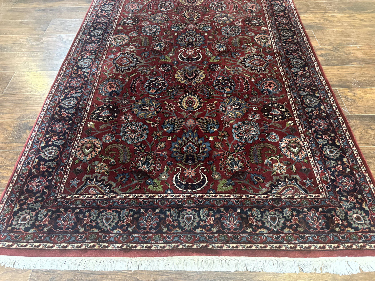Indo Persian Rug 5x7, Vintage Traditional Floral Carpet, Burgundy and Navy Blue