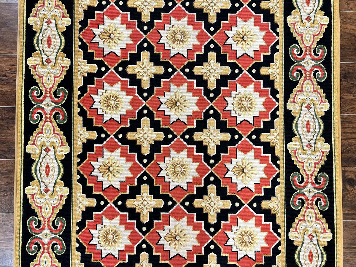 Runner Rug 4x19, Panel Design Rug, Custom Made Stark Runner Carpet, Wool, Vintage 4 x 19 Hallway Rug, European Design, Red Black Ivory Tan