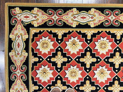 Runner Rug 4x19, Panel Design Rug, Custom Made Stark Runner Carpet, Wool, Vintage 4 x 19 Hallway Rug, European Design, Red Black Ivory Tan