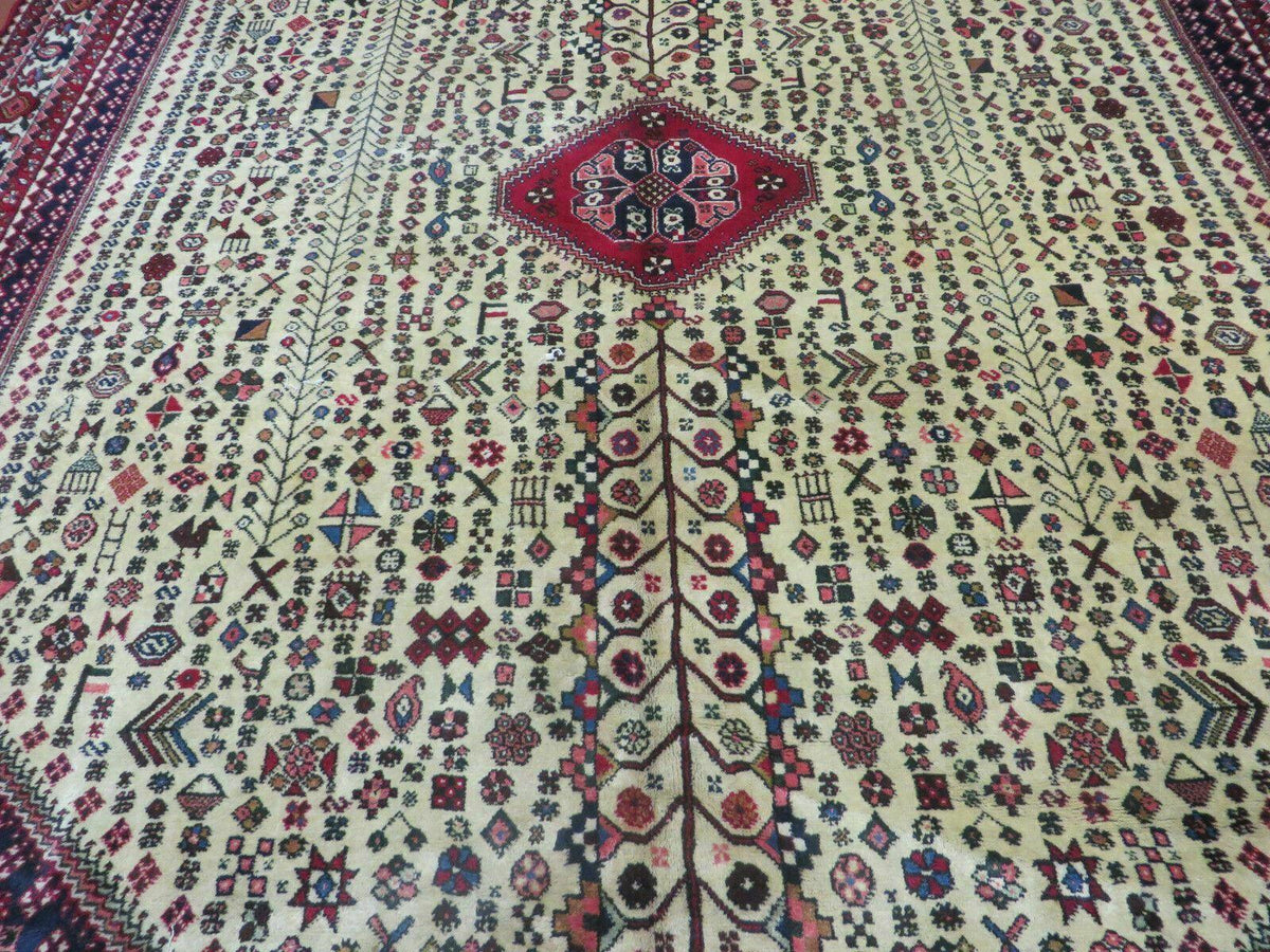 7' X 10' Vintage Handmade Indian Floral Wool Rug Hand Knotted Carpet Ivory Red