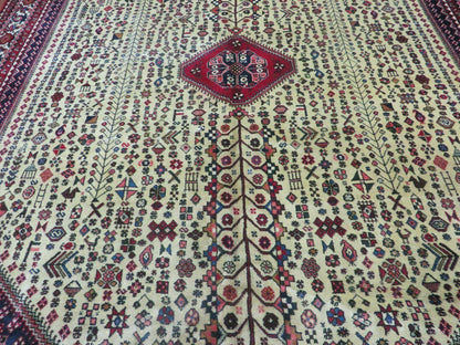 7' X 10' Vintage Handmade Indian Floral Wool Rug Hand Knotted Carpet Ivory Red