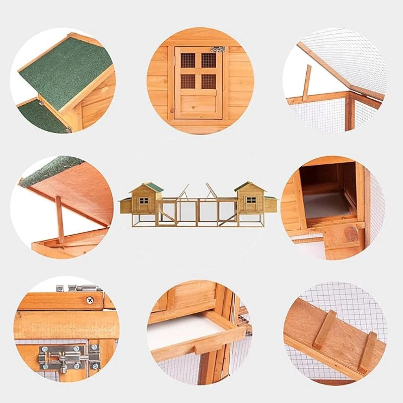 Outdoor Chicken Coop for 4-8 Chickens Wooden Hen Rabbit House Poultry Pet Hutch Run Cage