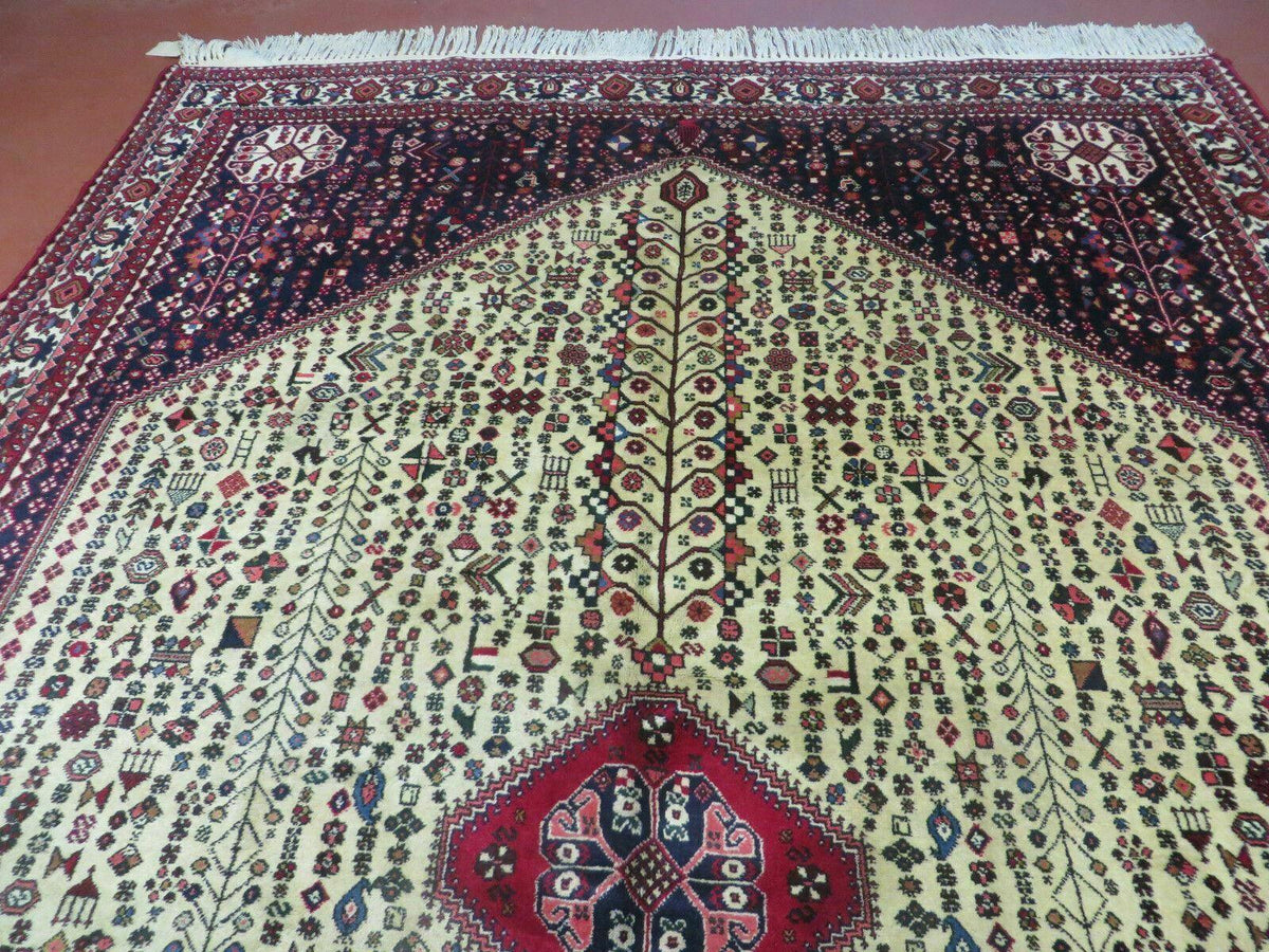 7' X 10' Vintage Handmade Indian Floral Wool Rug Hand Knotted Carpet Ivory Red