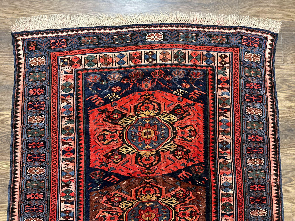 Antique Caucasian Seychour Rug 3.7 x 5.5, Collectible Oriental Carpet, Navy Blue and Red, Fine Kuba Rug, Vintage Rug, Wool Hand Knotted Rug