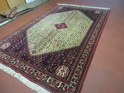 7' X 10' Vintage Handmade Indian Floral Wool Rug Hand Knotted Carpet Ivory Red