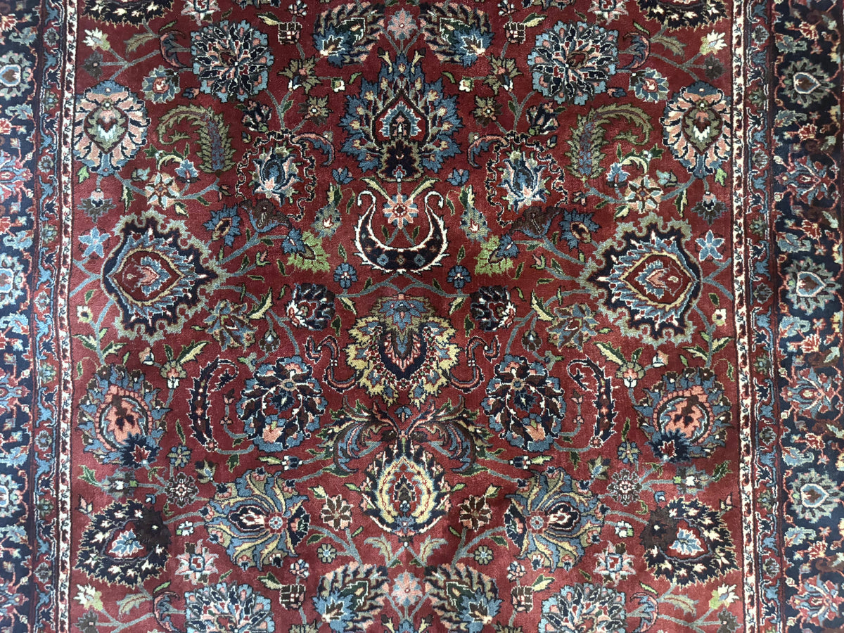Indo Persian Rug 5x7, Vintage Traditional Floral Carpet, Burgundy and Navy Blue