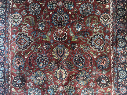 Indo Persian Rug 5x7, Vintage Traditional Floral Carpet, Burgundy and Navy Blue