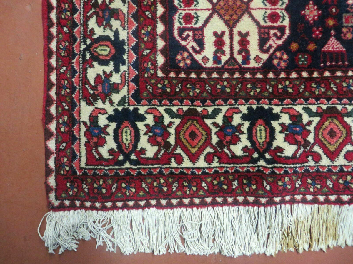 7' X 10' Vintage Handmade Indian Floral Wool Rug Hand Knotted Carpet Ivory Red