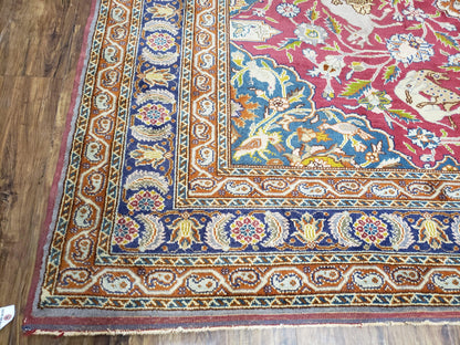 Antique Turkish Sivas Area Rug 8x11, Hand-Knotted, Vintage Red Wool Carpet, Gazelles Lions, Boteh Border, 8' x 11' Top Quality Oriental Rug