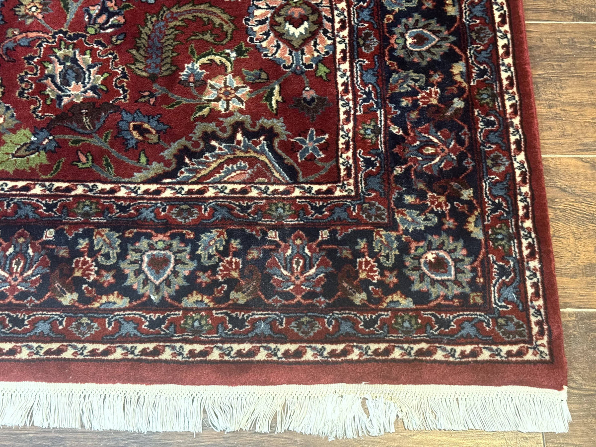 Indo Persian Rug 5x7, Vintage Traditional Floral Carpet, Burgundy and Navy Blue