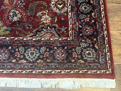 Indo Persian Rug 5x7, Vintage Traditional Floral Carpet, Burgundy and Navy Blue