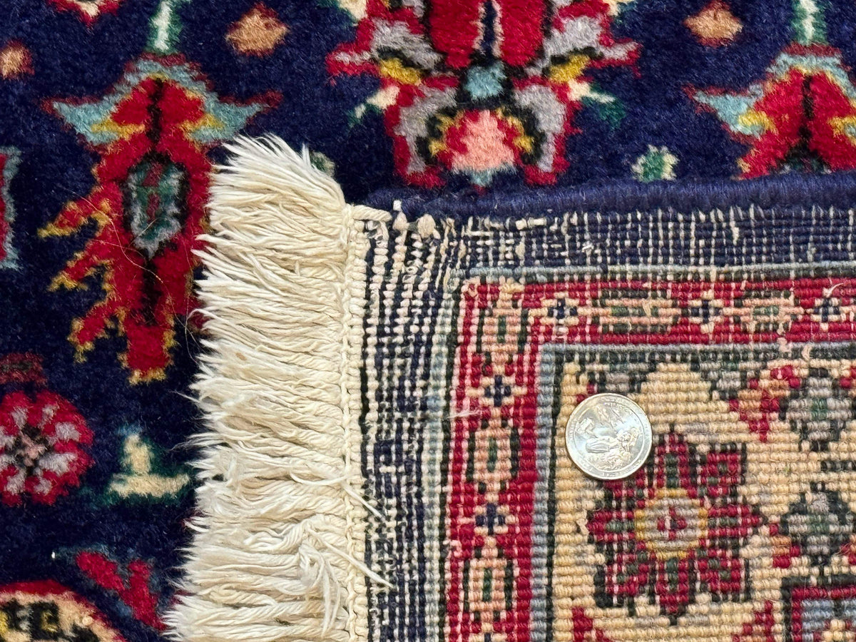 Large Persian Tabriz Rug 10x16, Navy Blue and Red, Allover Pattern, Vintage Hand Knotted Wool Carpet