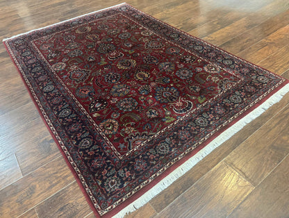 Indo Persian Rug 5x7, Vintage Traditional Floral Carpet, Burgundy and Navy Blue