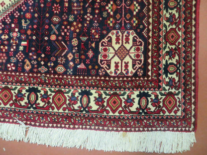 7' X 10' Vintage Handmade Indian Floral Wool Rug Hand Knotted Carpet Ivory Red