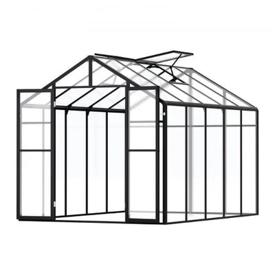 Polycarbonate Greenhouse, 8 X 10 Ft, Outdoor Greenhouse with 2 Vent Windows, Pavilion Styled Greenhouse with Hinged Door, Aluminum Large Walk-In Greenhouse Kit for outside Garden Backyard