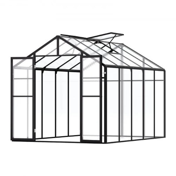 Polycarbonate Greenhouse, 8 X 10 Ft, Outdoor Greenhouse with 2 Vent Windows, Pavilion Styled Greenhouse with Hinged Door, Aluminum Large Walk-In Greenhouse Kit for outside Garden Backyard
