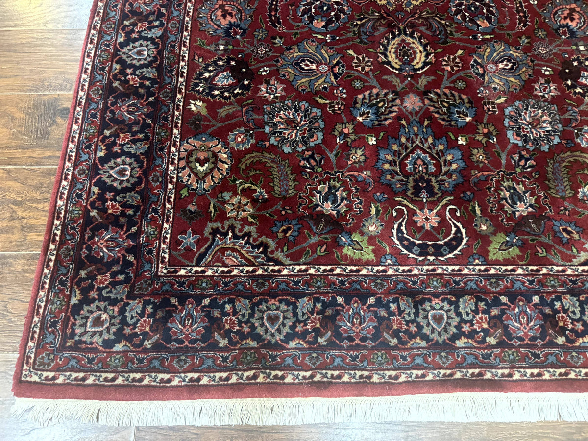 Indo Persian Rug 5x7, Vintage Traditional Floral Carpet, Burgundy and Navy Blue