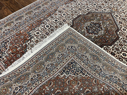 Indo Persian Rug 7x10 ft, Hand Knotted Wool Vintage Oriental Carpet 7 x 10, Traditional Handmade Herati Bidjar Cream Rug, Medallion Rug