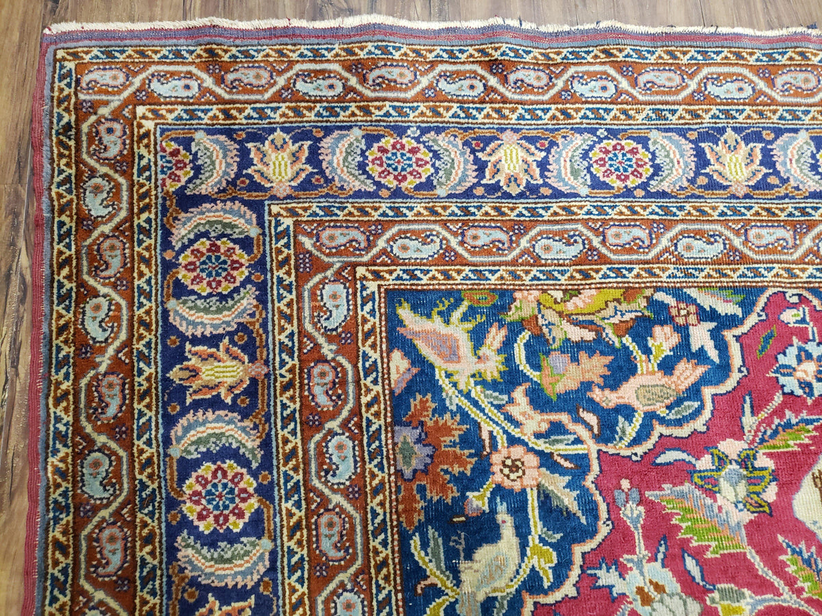 Antique Turkish Sivas Area Rug 8x11, Hand-Knotted, Vintage Red Wool Carpet, Gazelles Lions, Boteh Border, 8' x 11' Top Quality Oriental Rug