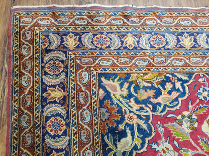 Antique Turkish Sivas Area Rug 8x11, Hand-Knotted, Vintage Red Wool Carpet, Gazelles Lions, Boteh Border, 8' x 11' Top Quality Oriental Rug