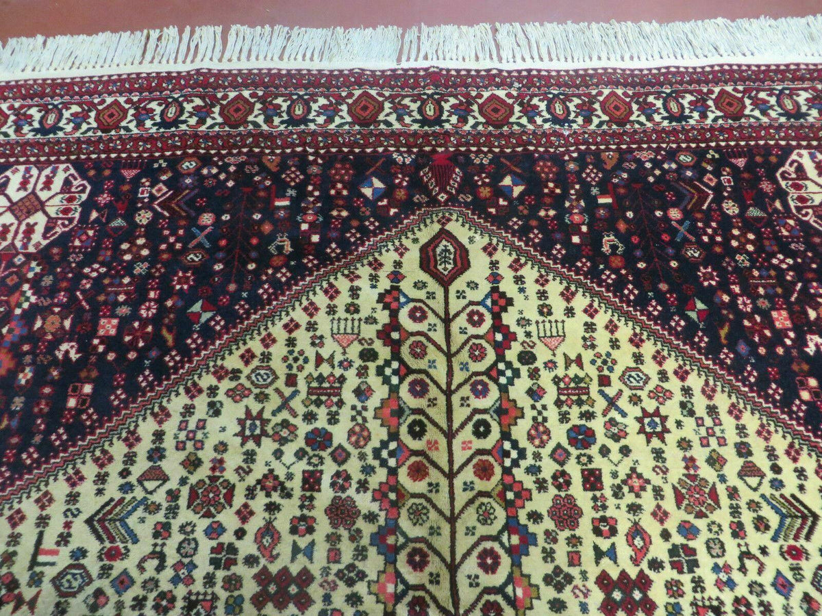 7' X 10' Vintage Handmade Indian Floral Wool Rug Hand Knotted Carpet Ivory Red