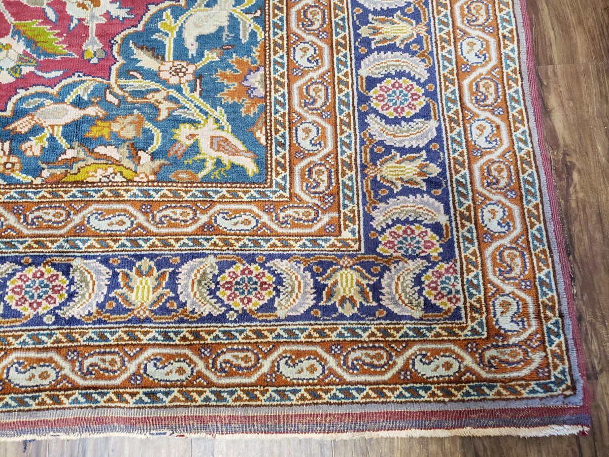 Antique Turkish Sivas Area Rug 8x11, Hand-Knotted, Vintage Red Wool Carpet, Gazelles Lions, Boteh Border, 8' x 11' Top Quality Oriental Rug