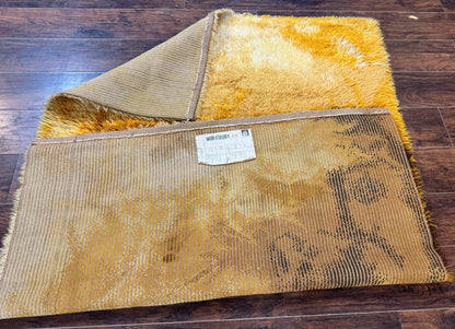 Rya Shag Rug 4.6 x 6, Shades of Yellow, Mid Century Vintage Carpet