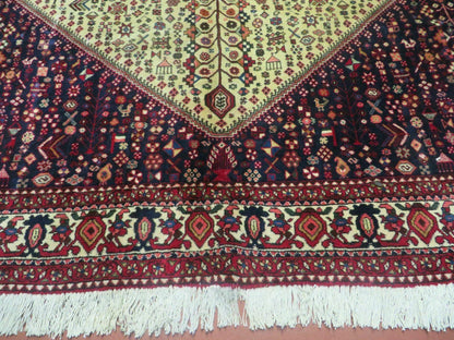 7' X 10' Vintage Handmade Indian Floral Wool Rug Hand Knotted Carpet Ivory Red
