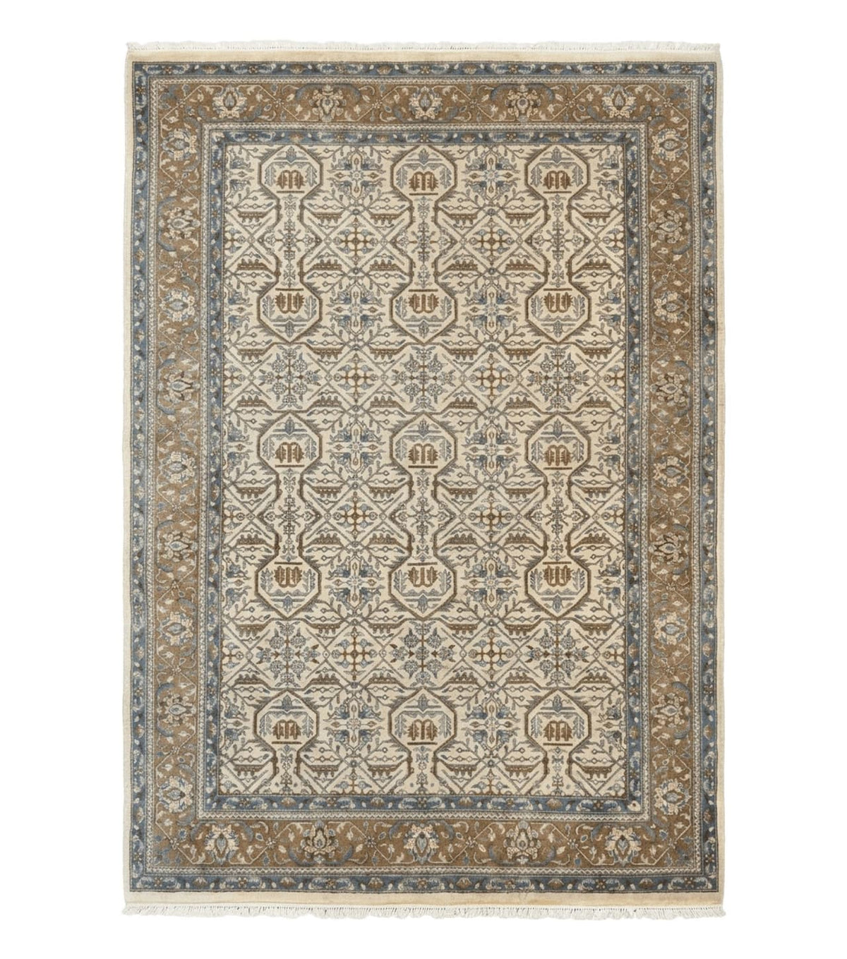 Indo Persian Rug 6x9, Beige, Allover Pattern, Vintage Wool Oriental Carpet