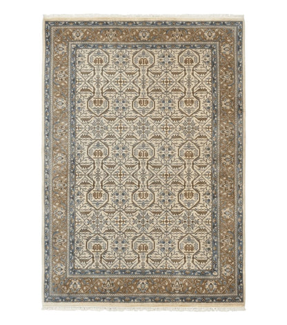 Indo Persian Rug 6x9, Beige, Allover Pattern, Vintage Wool Oriental Carpet