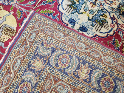 Antique Turkish Sivas Area Rug 8x11, Hand-Knotted, Vintage Red Wool Carpet, Gazelles Lions, Boteh Border, 8' x 11' Top Quality Oriental Rug