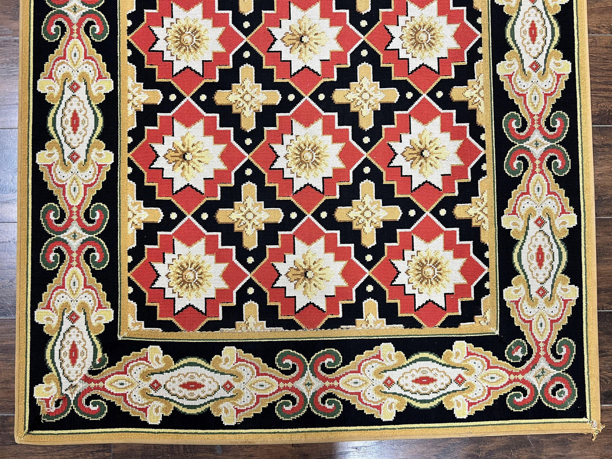 Runner Rug 4x19, Panel Design Rug, Custom Made Stark Runner Carpet, Wool, Vintage 4 x 19 Hallway Rug, European Design, Red Black Ivory Tan