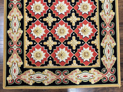 Runner Rug 4x19, Panel Design Rug, Custom Made Stark Runner Carpet, Wool, Vintage 4 x 19 Hallway Rug, European Design, Red Black Ivory Tan