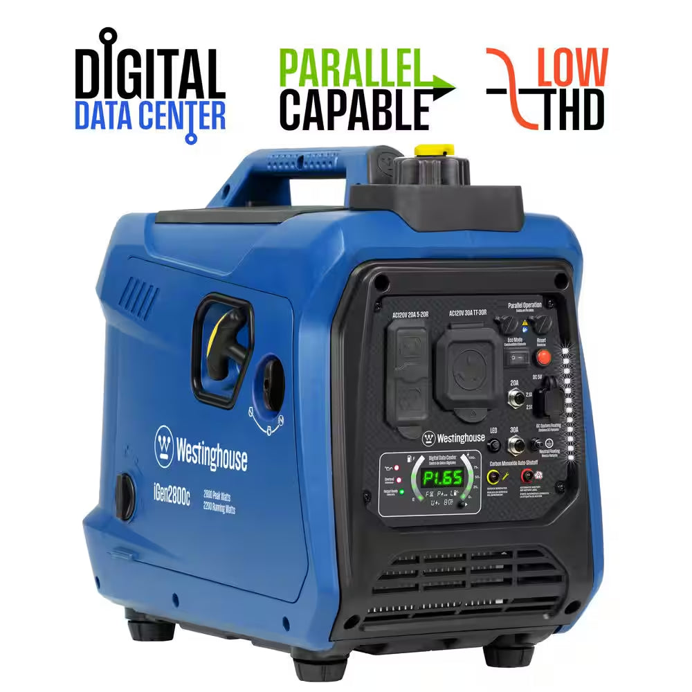 2,800-Watt Gas Powered Portable Inverter Generator with Recoil Start, LED Data Center, Quiet Technology