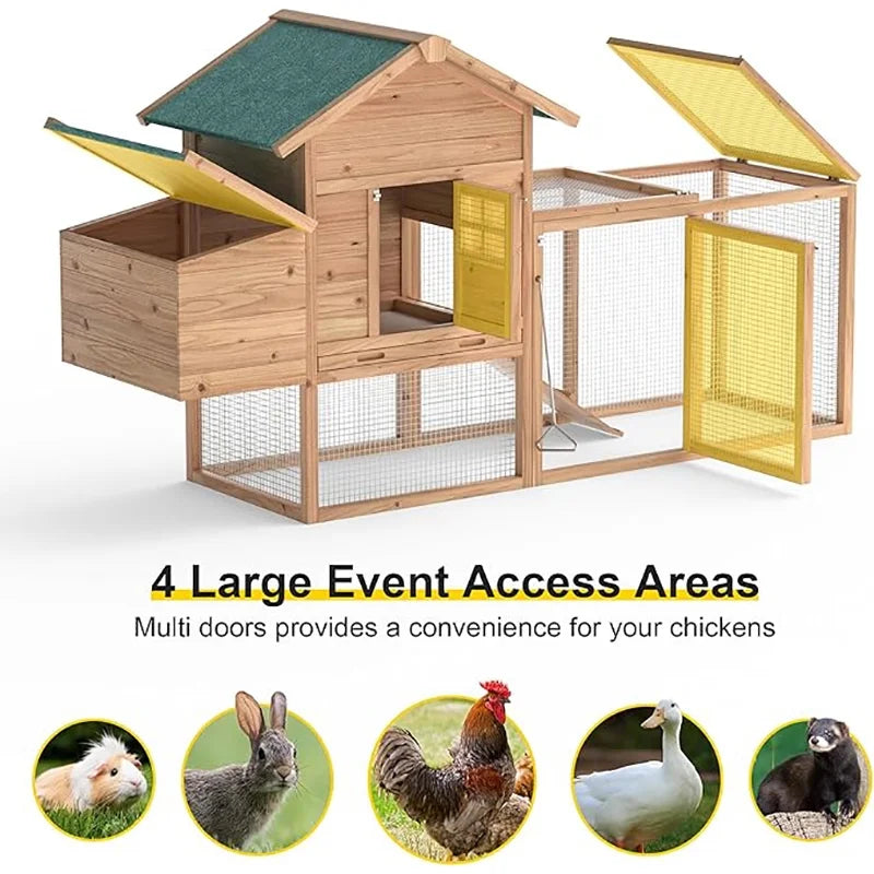 Outdoor Chicken Coop for 4-8 Chickens Wooden Hen Rabbit House Poultry Pet Hutch Run Cage