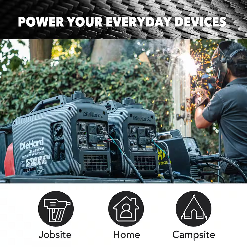 2,000-Watt to 2,400-Watt Recoil Start Portable Gasoline Powered Inverter Generator with CO Alert