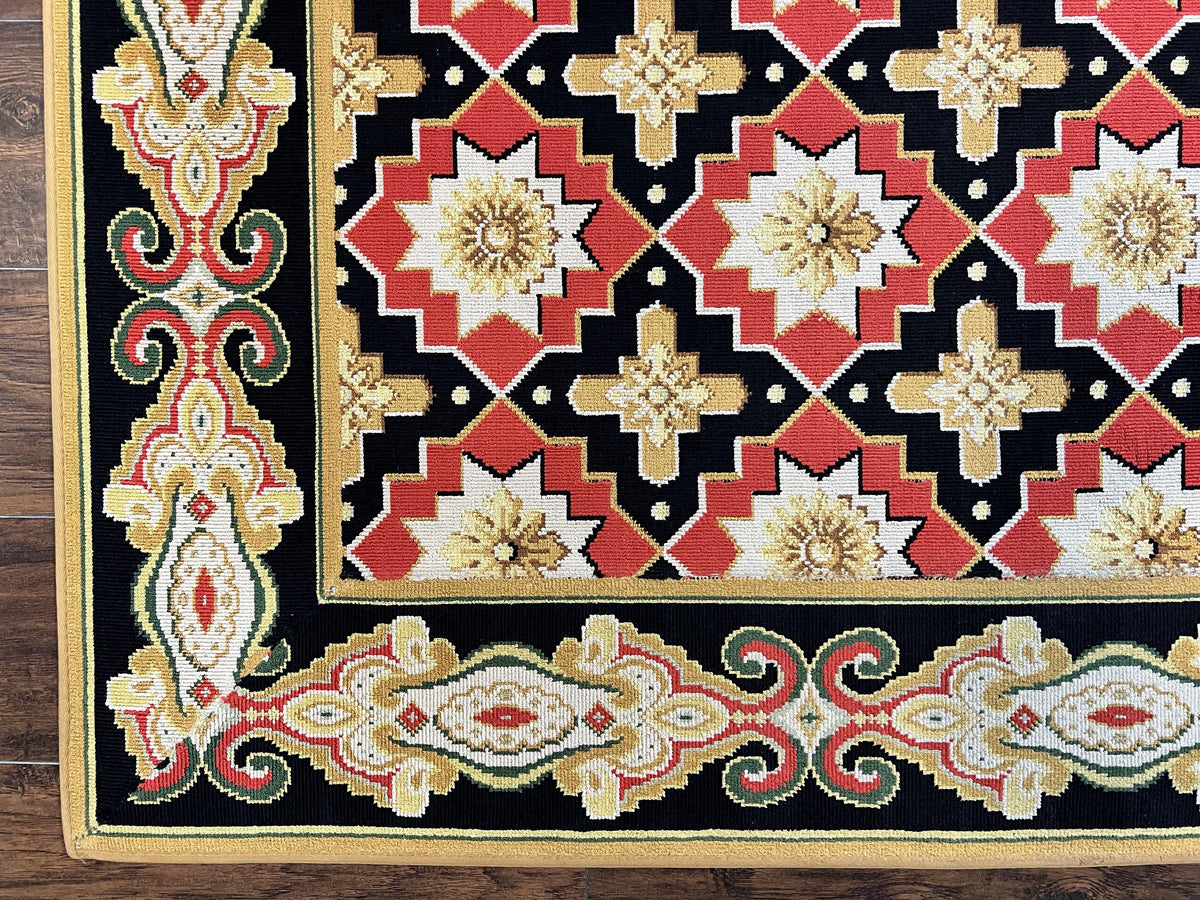 Runner Rug 4x19, Panel Design Rug, Custom Made Stark Runner Carpet, Wool, Vintage 4 x 19 Hallway Rug, European Design, Red Black Ivory Tan