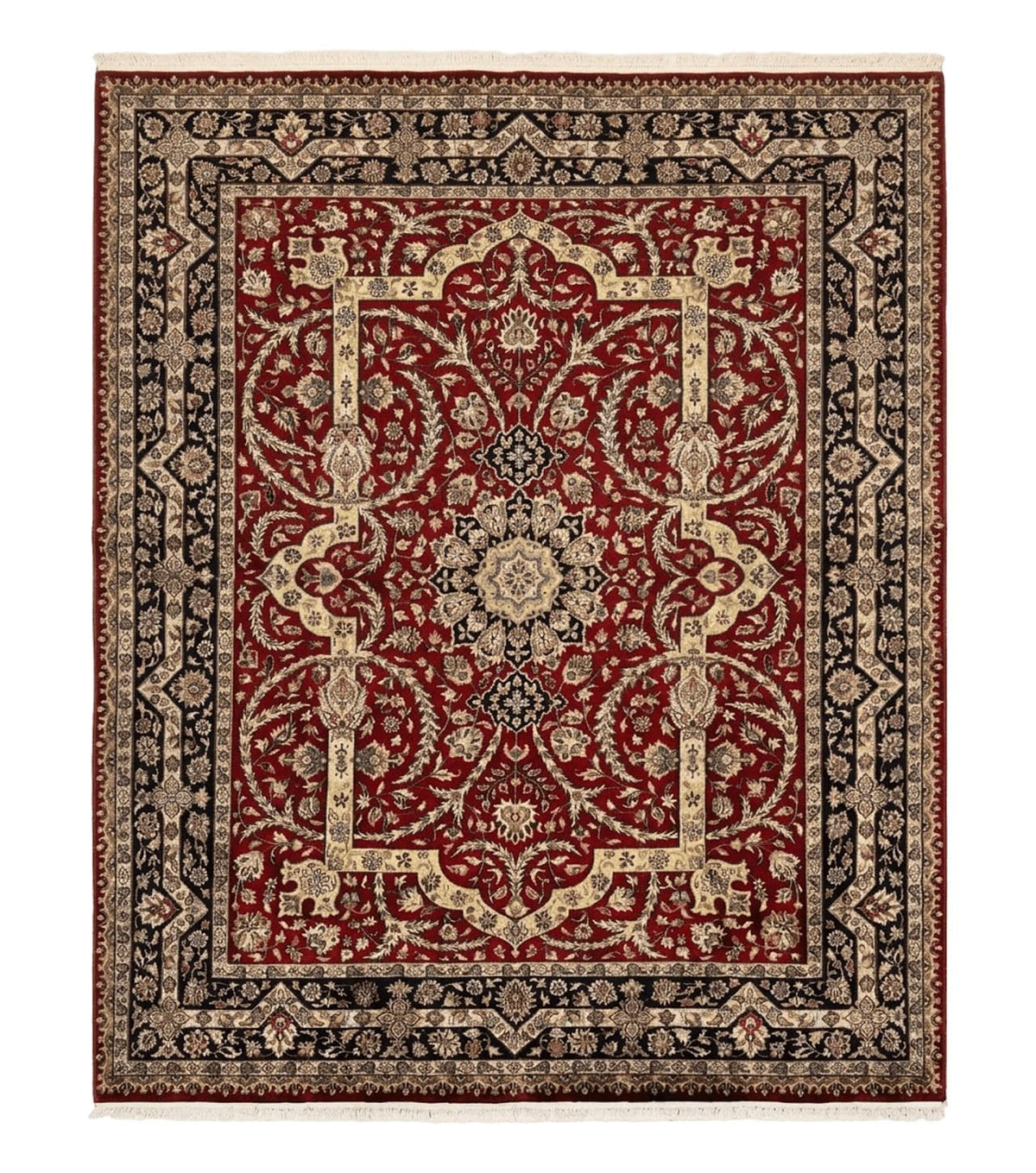 Indo Persian Rug 8x10, Red Vintage Wool Traditional Carpet, Floral, Handmade