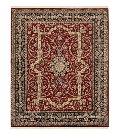 Indo Persian Rug 8x10, Red Vintage Wool Traditional Carpet, Floral, Handmade
