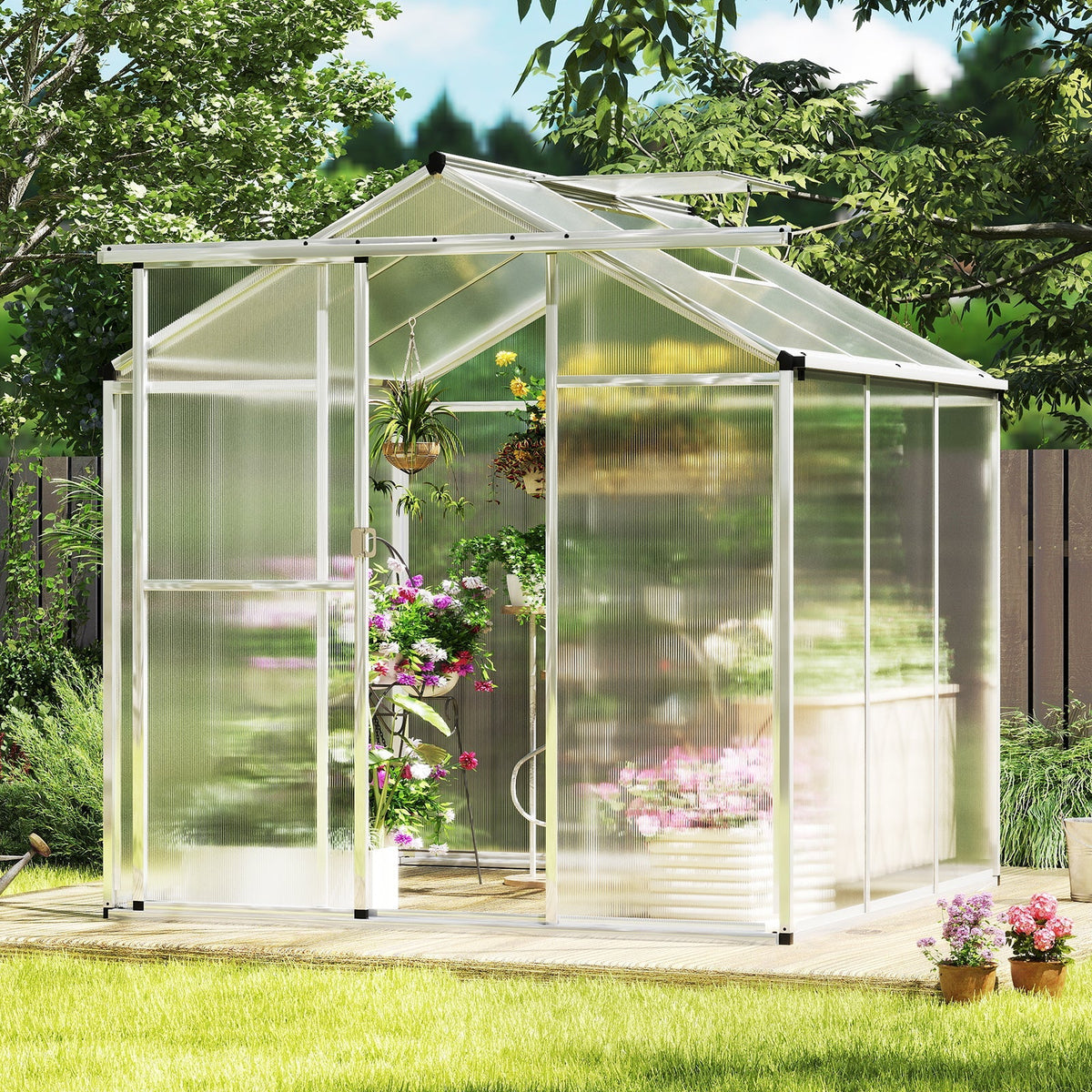 Large Walk-in Green House with Rain Gutters and Polycarbonate Panels