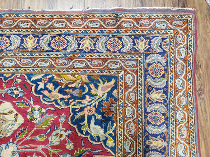 Antique Turkish Sivas Area Rug 8x11, Hand-Knotted, Vintage Red Wool Carpet, Gazelles Lions, Boteh Border, 8' x 11' Top Quality Oriental Rug