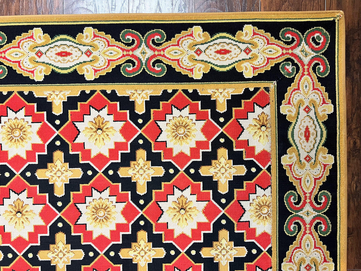 Runner Rug 4x19, Panel Design Rug, Custom Made Stark Runner Carpet, Wool, Vintage 4 x 19 Hallway Rug, European Design, Red Black Ivory Tan