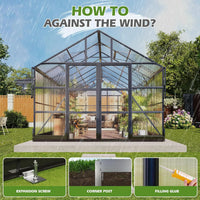 10X18 Ft Polycarbonate Greenhouse with Rain Gutter & 4 Roof Vents, Heavy Duty Aluminum Greenhouse for Outdoor Garden Backyard, Black