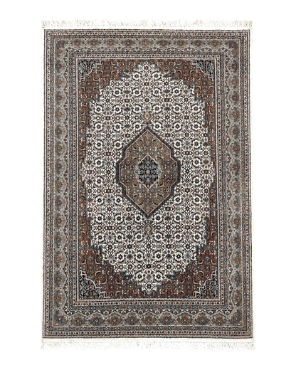 Indo Persian Rug 7x10 ft, Hand Knotted Wool Vintage Oriental Carpet 7 x 10, Traditional Handmade Herati Bidjar Cream Rug, Medallion Rug