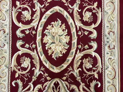 Burgundy Aubusson Rug 6x9, Vintage Wool Carpet
