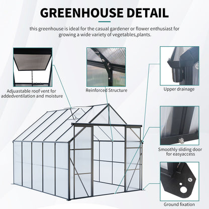 Double Door Polycarbonate house Raised Base And Anchor Aluminum Heavy Duty Walk In houses For Outdoor Backyard In All Season